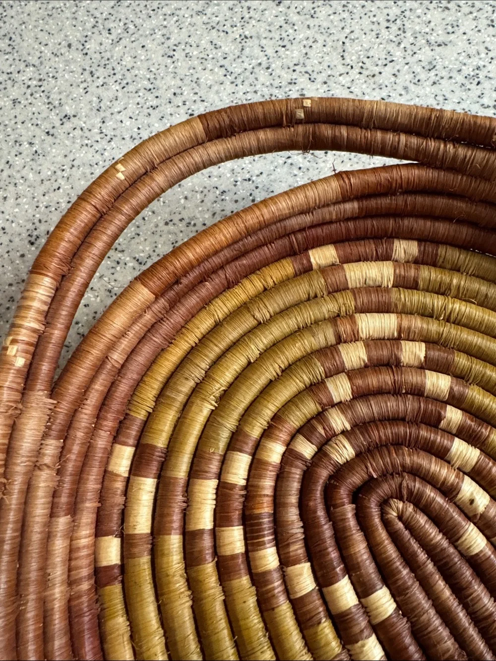 Vintage Handwoven Natural Fiber Southwestern Basket/Tray in Brown & Mustard